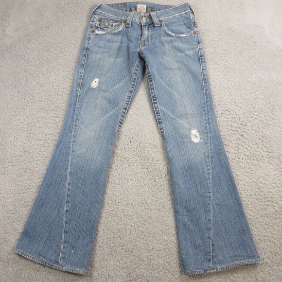 True Religion Women Big Rig Stitch Jeans size 30‎ x 29 Flare Bootcut Low Rise - Picture 1 of 12